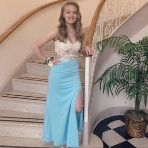 Aqua blue & Cream Prom dress